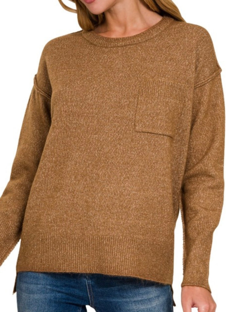 Mari Pocket Sweater - Dark Camel