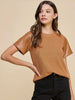 Kesley Leather Sleeve Top- Carmel