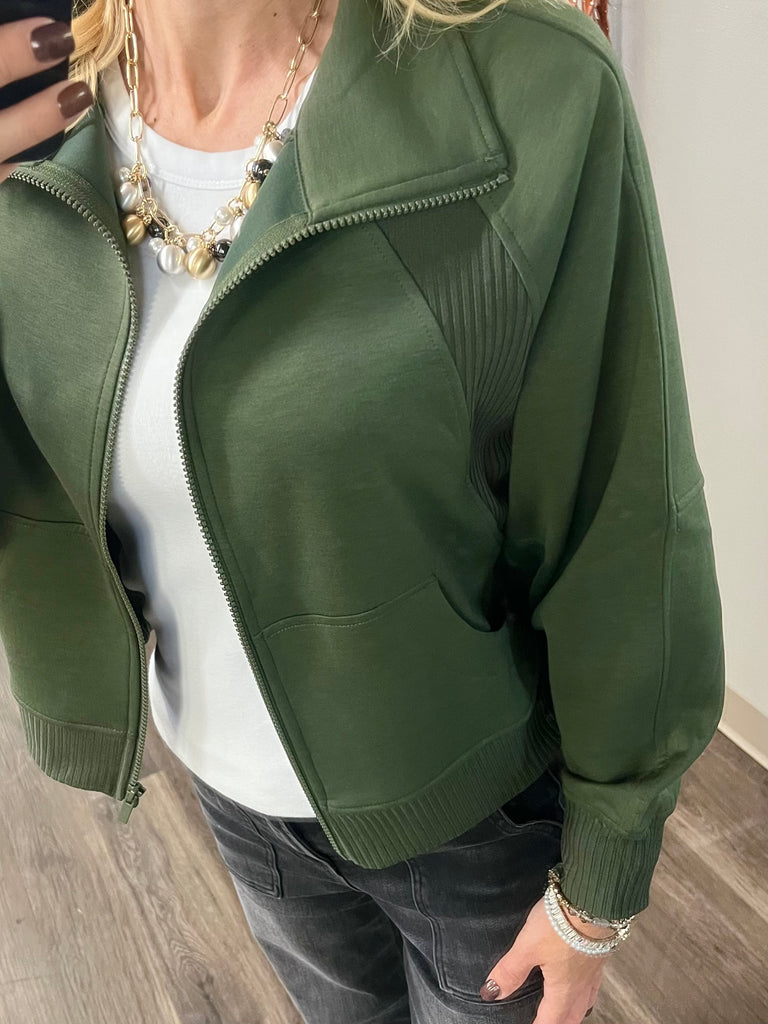 Belle Scuba Zip Jacket - Olive