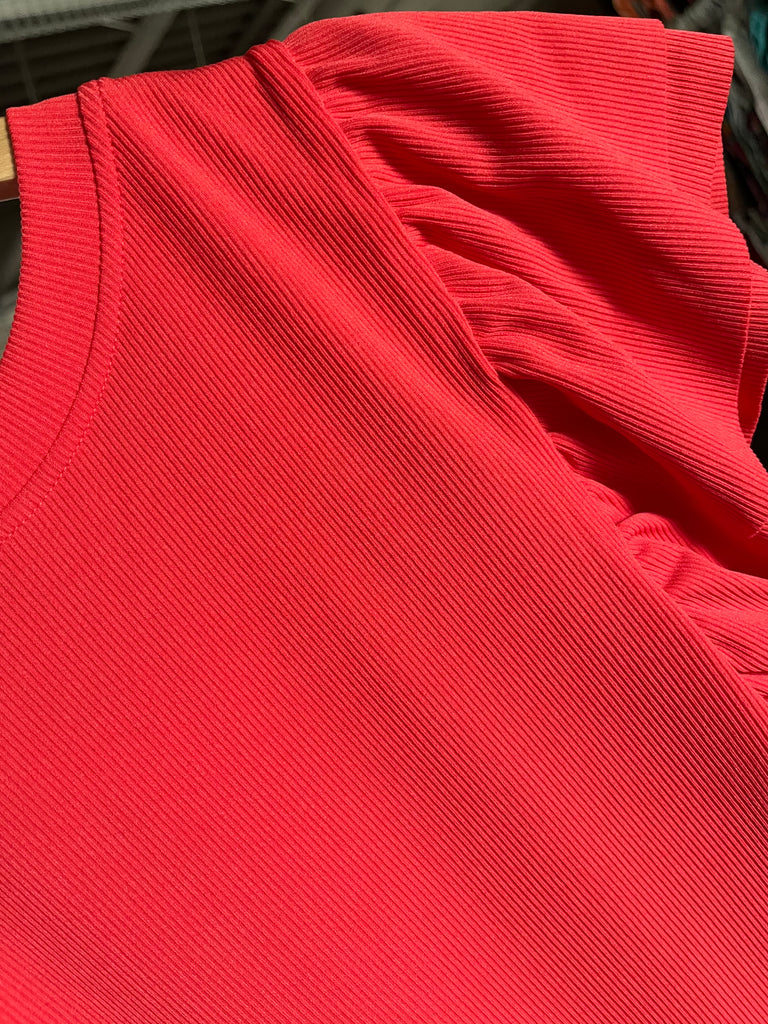Adelaine Ribbed Ruffle Sleeve - Tomato
