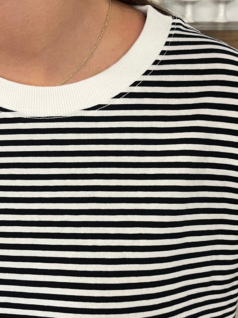 Penny Contrast Striped Loose Tee- Black