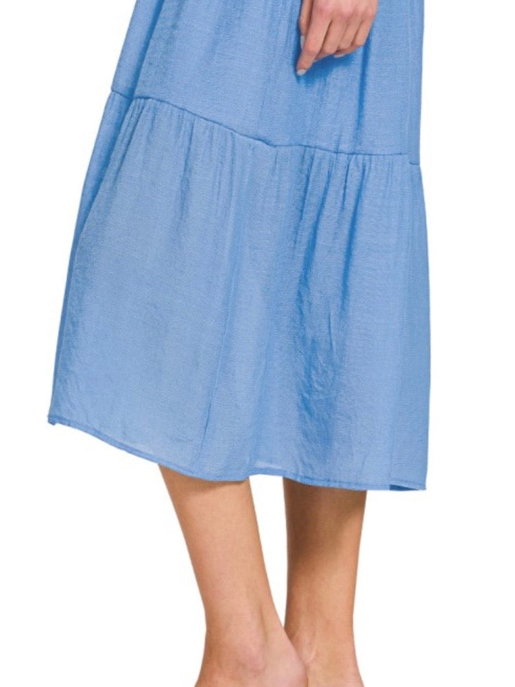 Brielle Smocked Midi Dress - Cornflower Blue