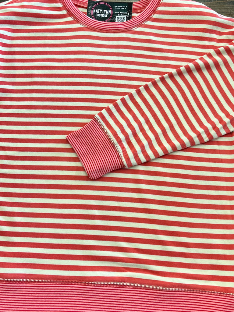 Lauren Striped Crewneck - Raspberry Red