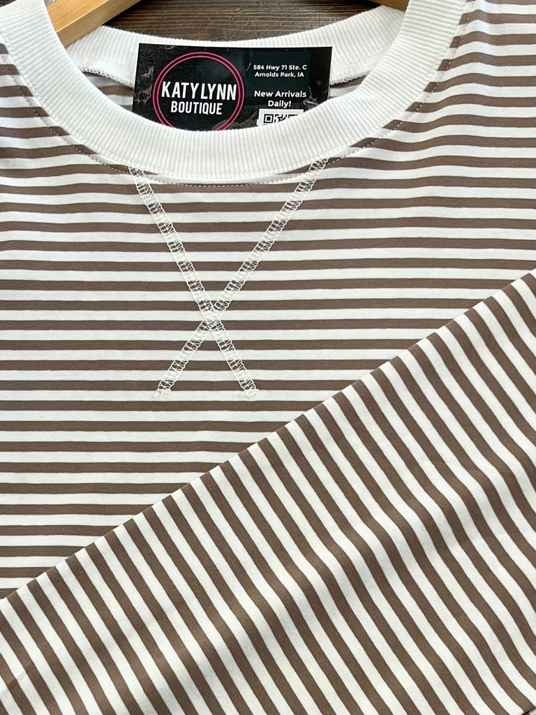 Melanie Striped Crewneck - Mocha/Ivory