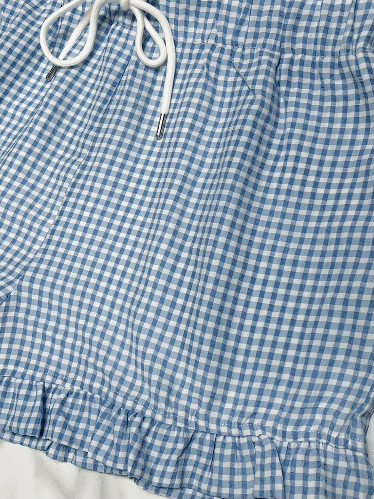 Remi Plaid Ruffle Shorts - Blue