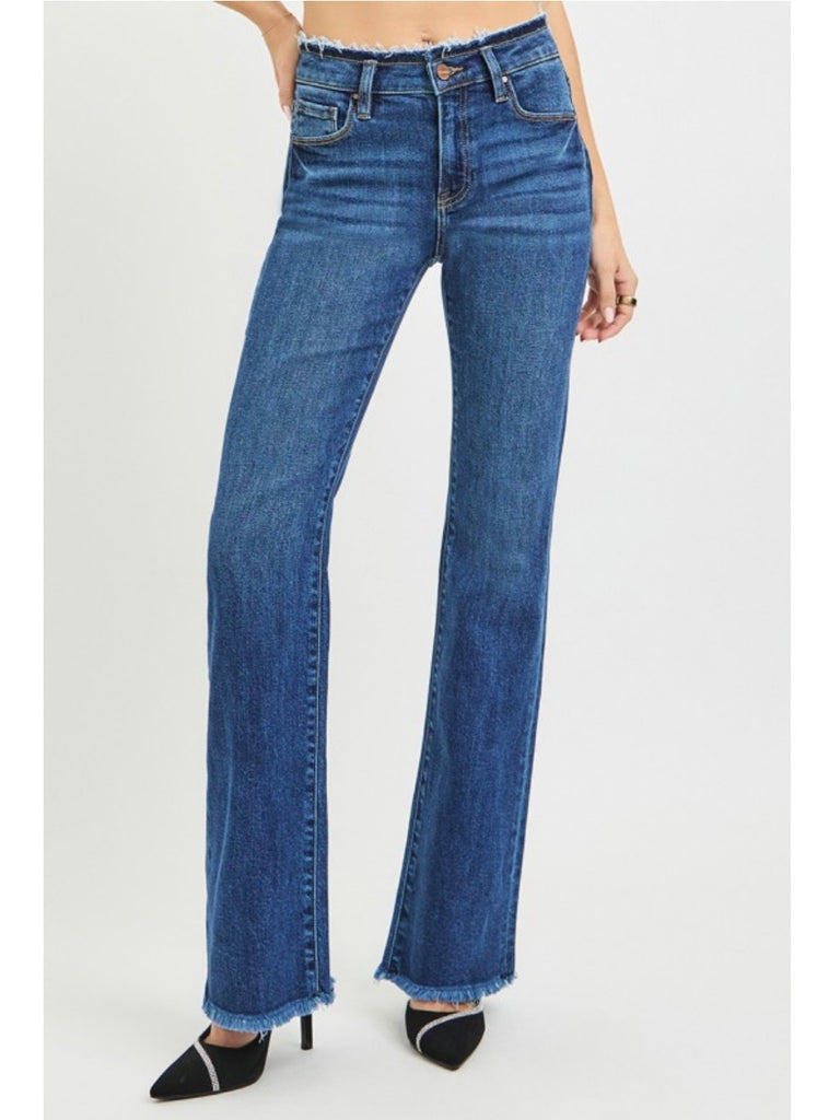 Morgan Mid-Rise Frayed Bootcut Denim