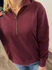 Lindsey Ribbed Accent 1/4 Zip - Maroon