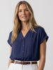 Carmen Button-Up Blouse - Navy