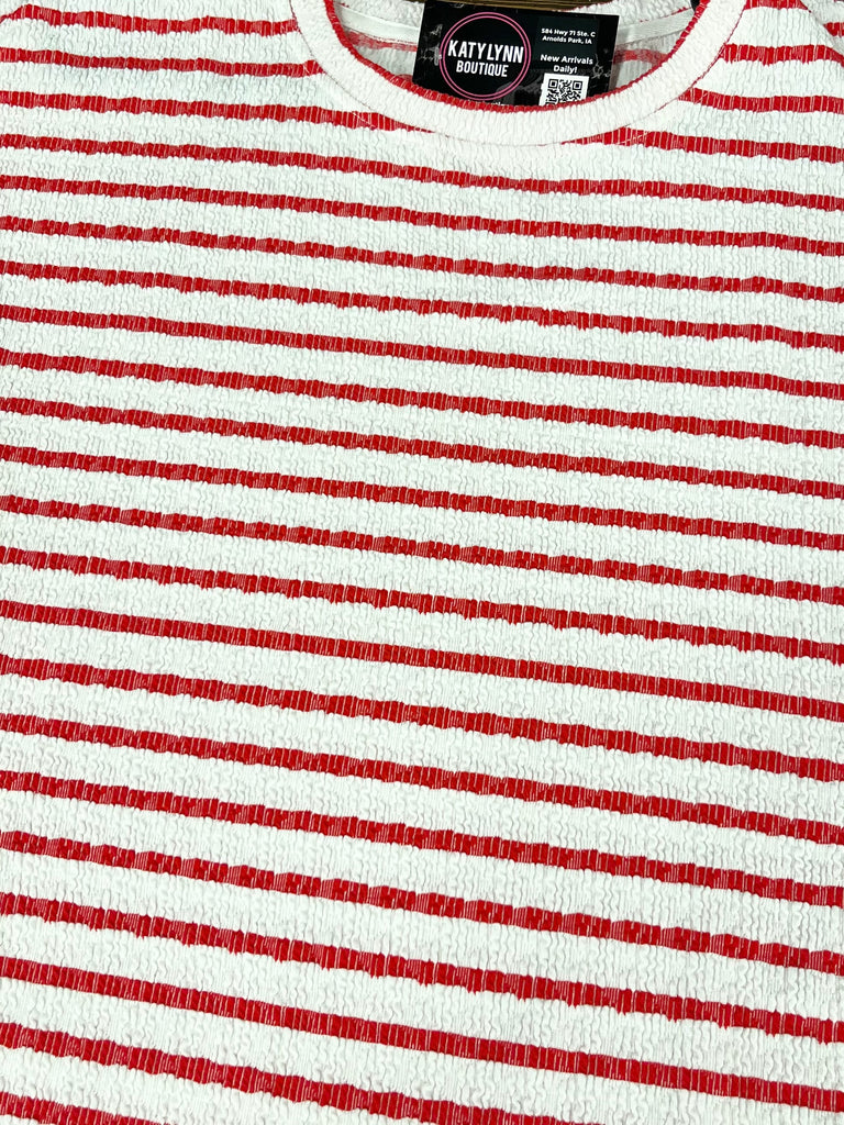 Deb Textured Stripe Top - Red