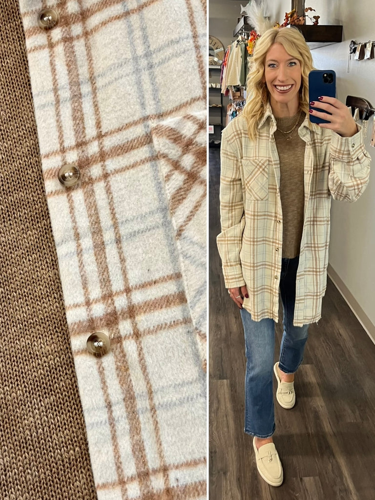 Kristine Oversized Raw-Hem Flannel - Cream