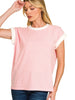 Penny Contrast Striped Loose Tee - Blush Pink