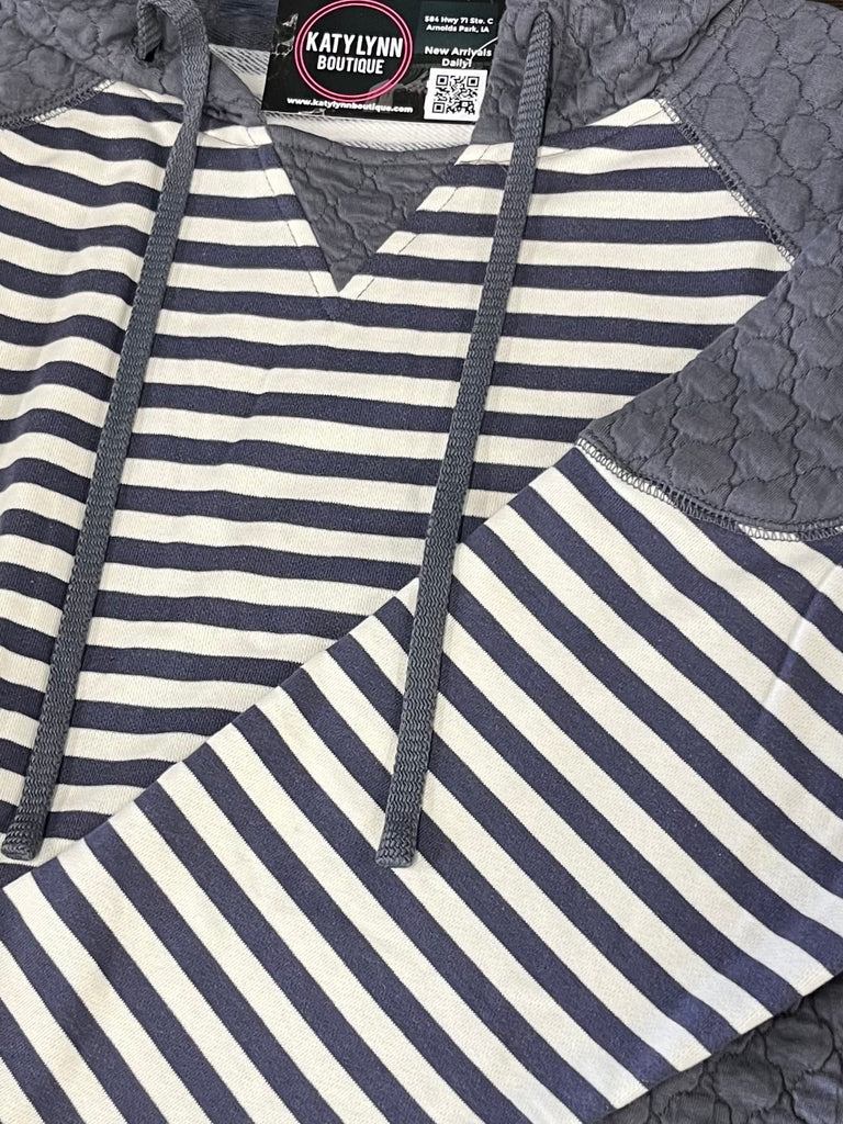 Leeann Striped Hoodie - Grey/Ivory