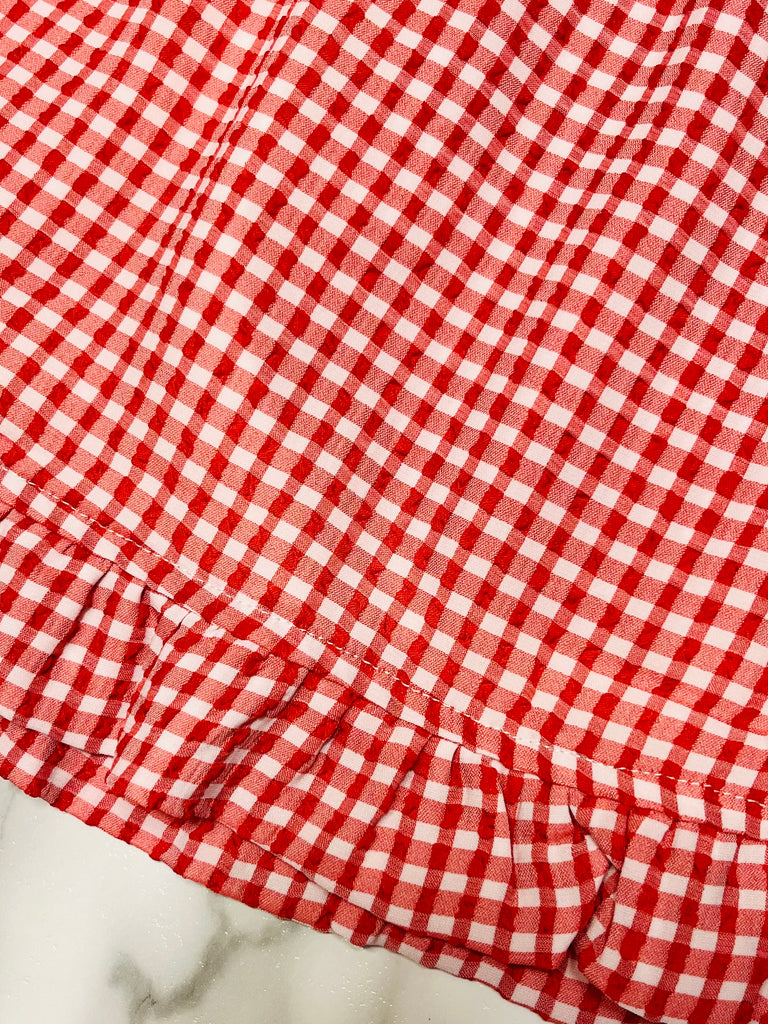 Remi Plaid Ruffle Shorts - Red