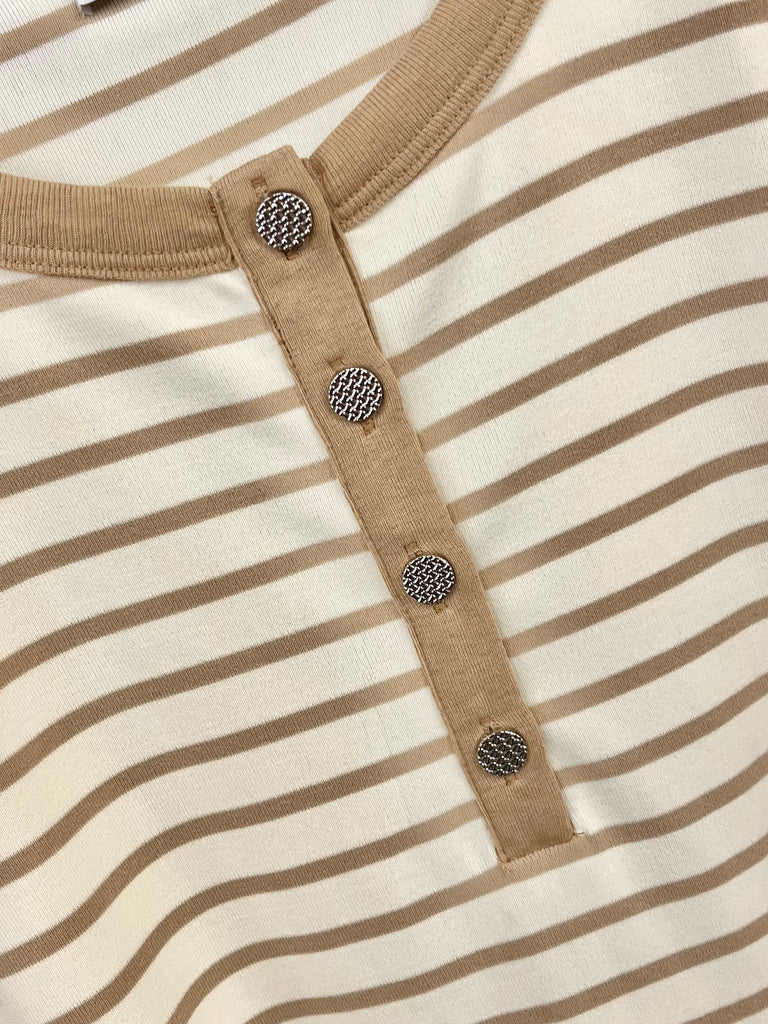 Mollie Striped Henley - Taupe