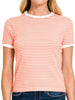 Cora Contrast Striped Tee - Coral