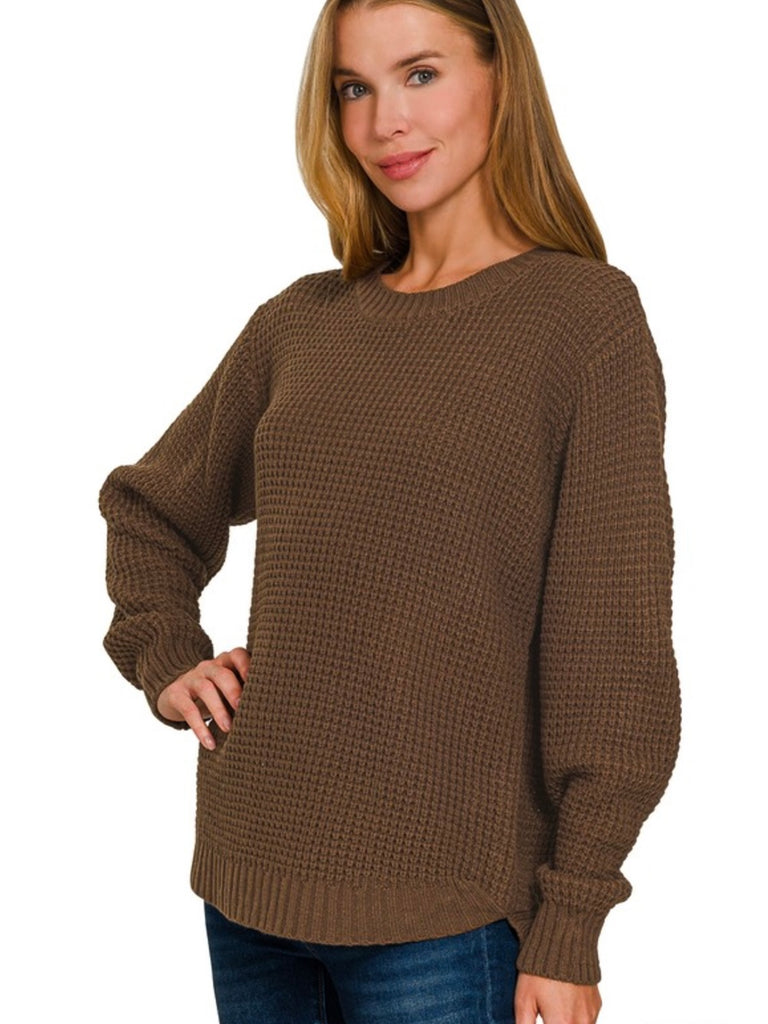 Terri Waffle Knit Sweater - Mocha Brown