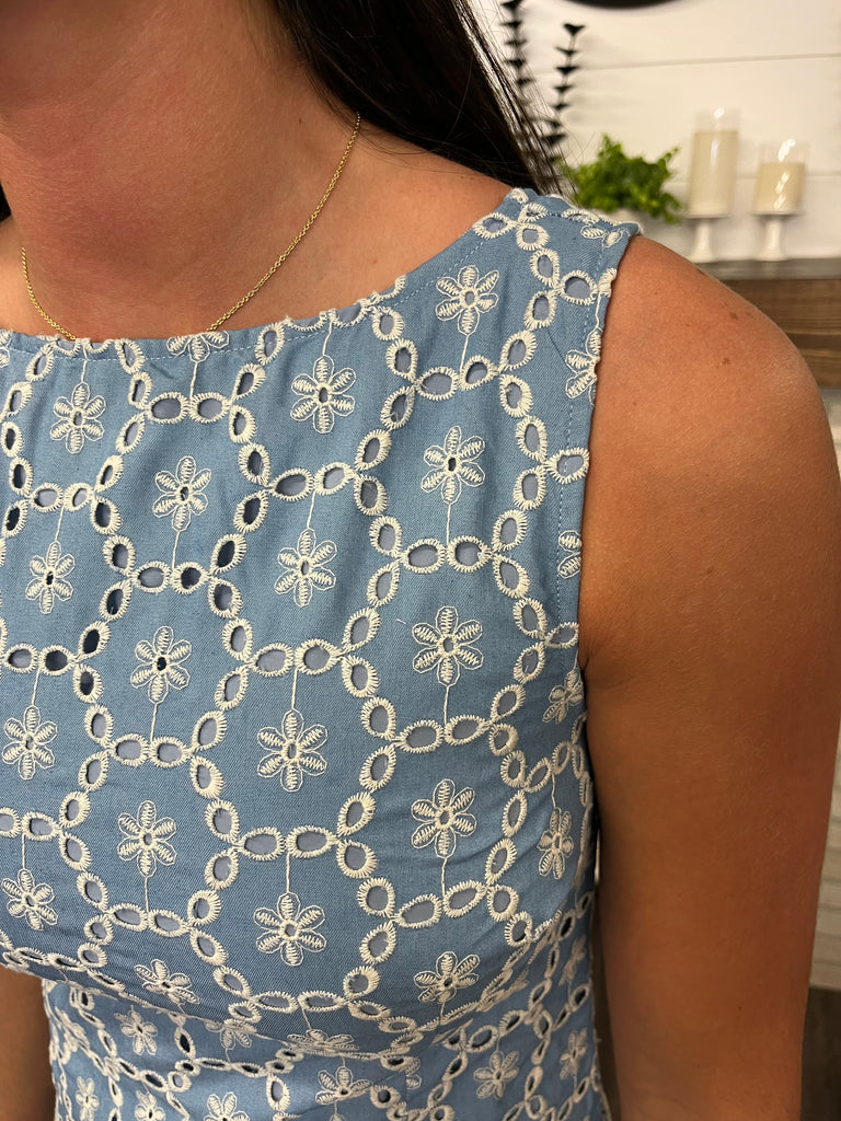Celeste Eyelet Dress - Denim Blue