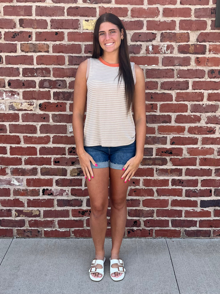 Etta Contrast Tank - Taupe