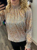Jade Metallic Smocked Neck Blouse