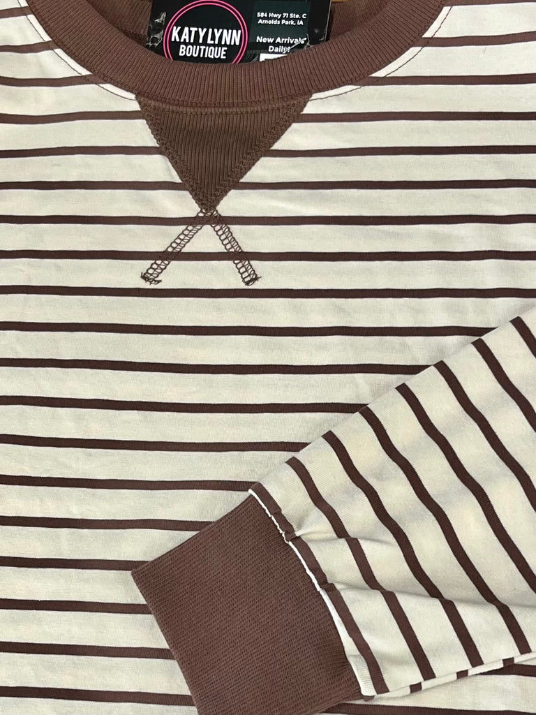 Aubrie Striped Crewneck - Cream/Brown
