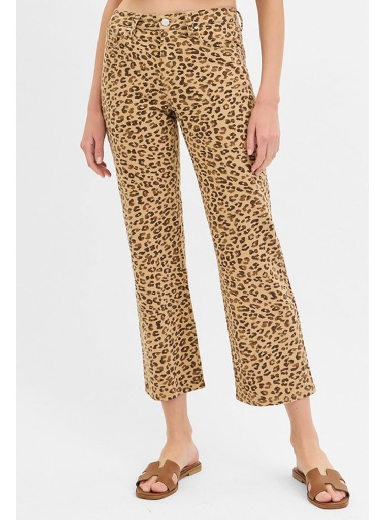 Steph Mid-Rise Straight Ankle Denim - Leopard