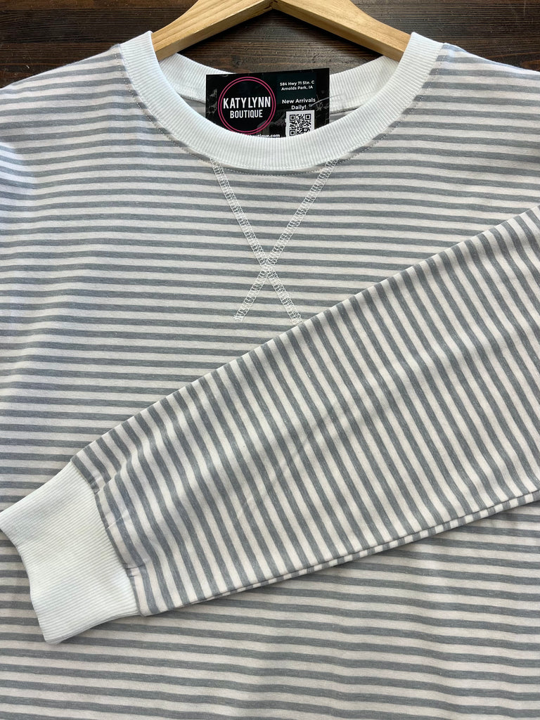 Melanie Striped Crewneck - Gray/Ivory
