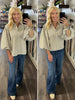 Jersey Stripped Button Up Bubble Sleeve Beige