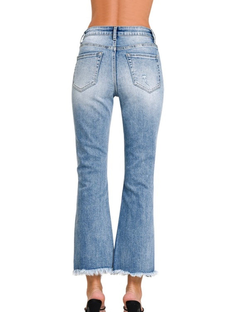 Tara High Rise Straight Raw Hem Crop Jeans