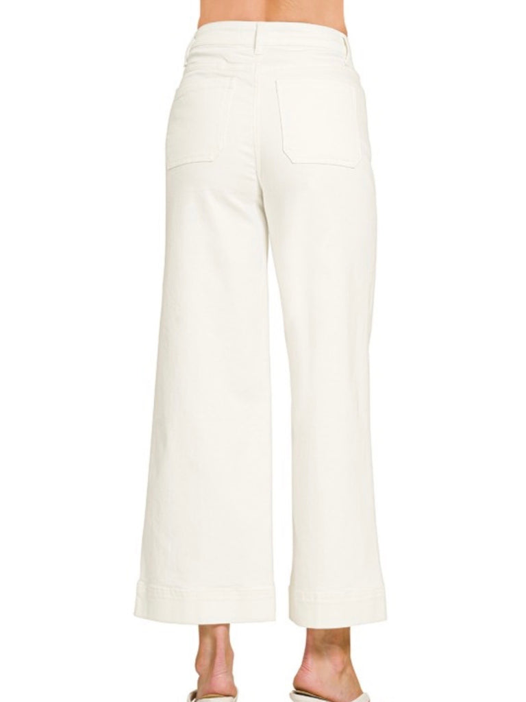 Whitney Wide Leg Pintuck White Denim