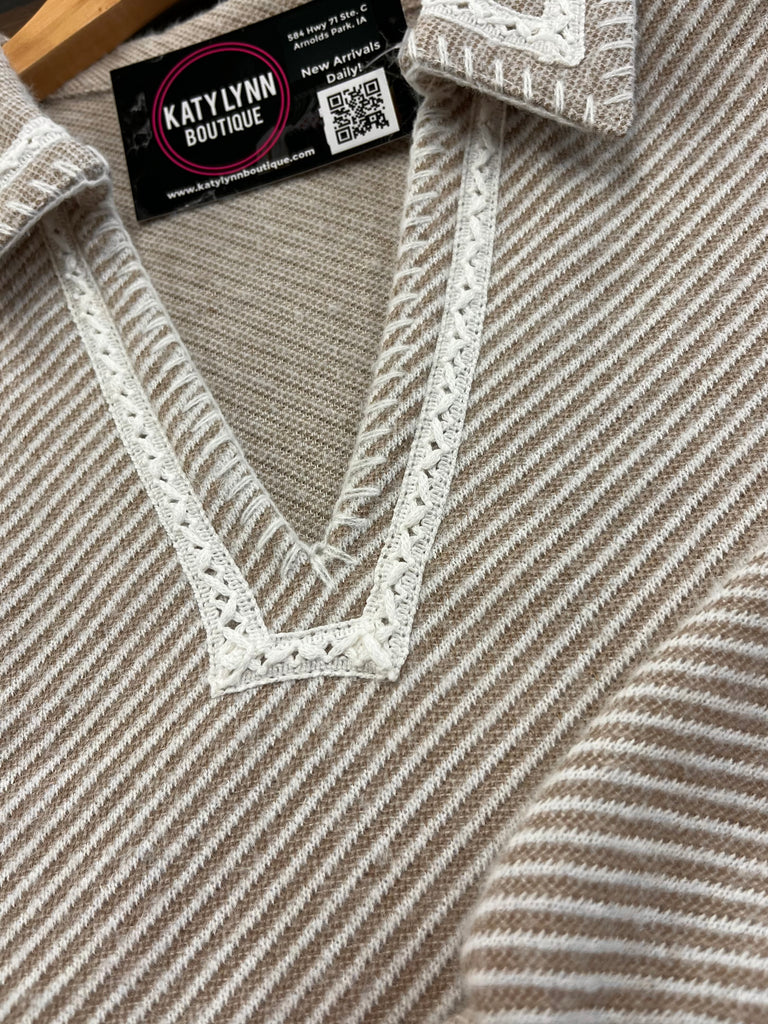 Thea V-Neck Striped Blouse - Tan