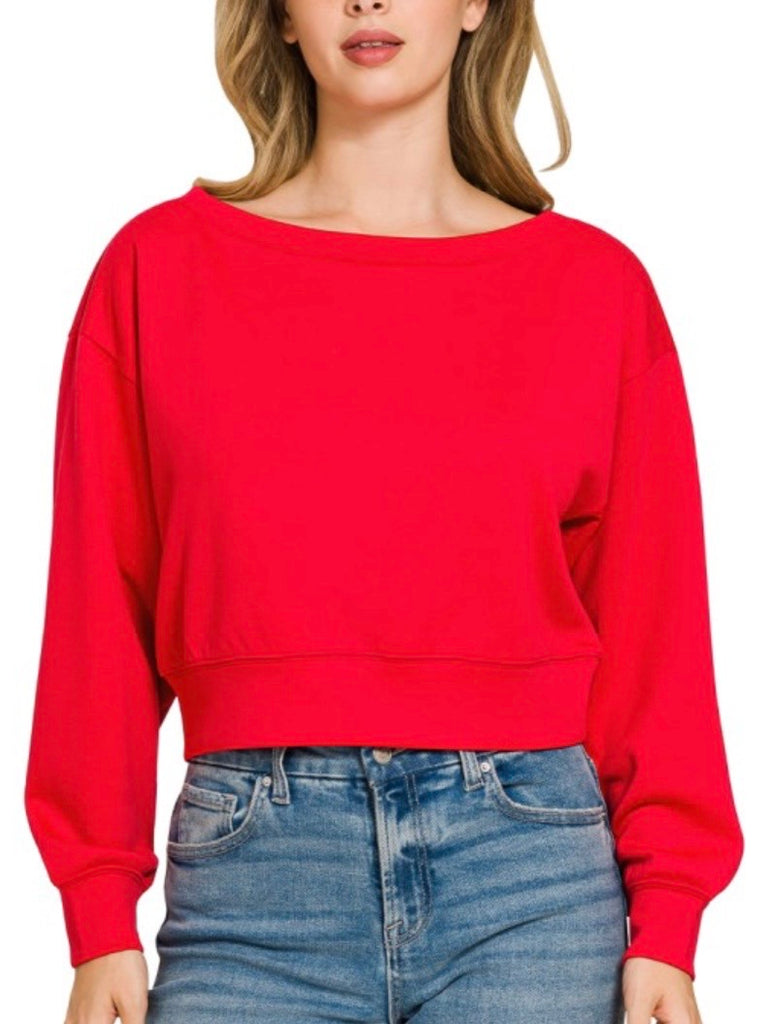 Olivia Boat Neck Top - Red