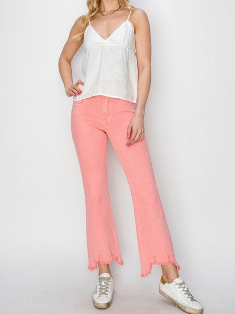 Lexie Mid-Rise Straight Step-Hem Denim - Flamingo