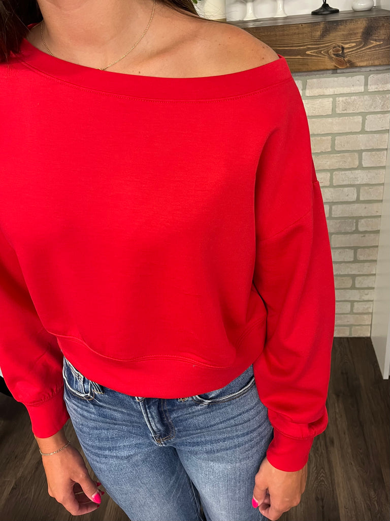 Olivia Boat Neck Top - Red