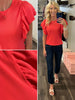 Adelaine Ribbed Ruffle Sleeve - Tomato