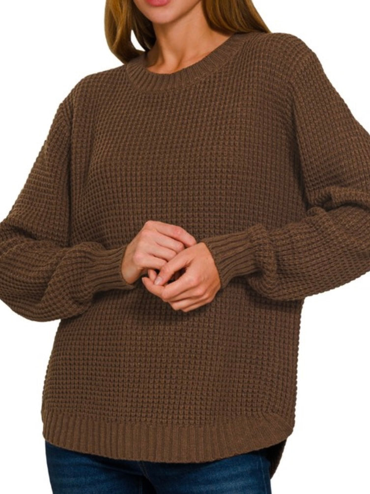 Terri Waffle Knit Sweater - Mocha Brown