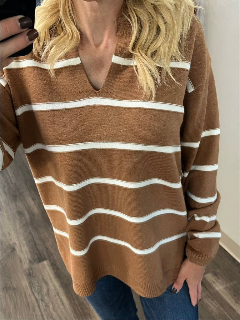 Trinity V-Neck Sweater - Carmel/Ivory