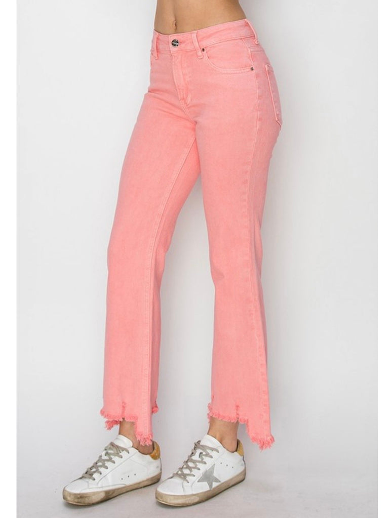 Lexie Mid-Rise Straight Step-Hem Denim - Flamingo