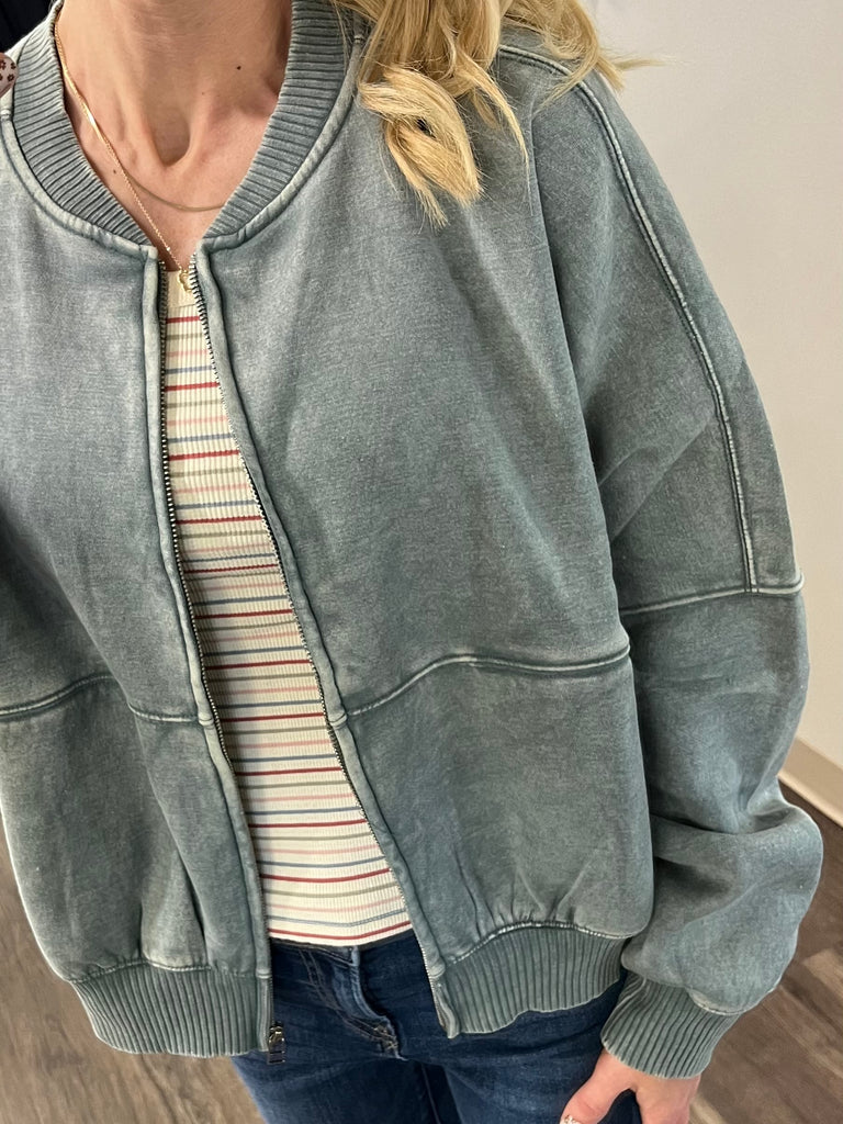 Jane Mineral Washed Bomber - Jade
