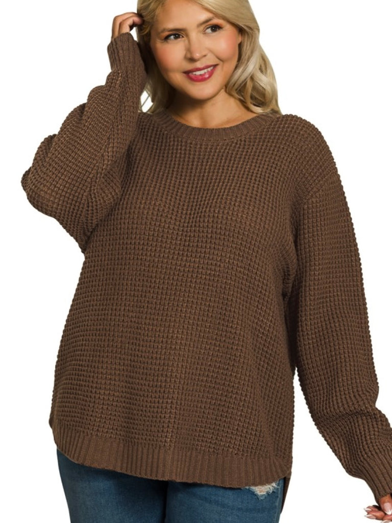 Terri Waffle Knit Sweater - Mocha Brown