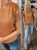 Kesley Leather Sleeve Top- Carmel