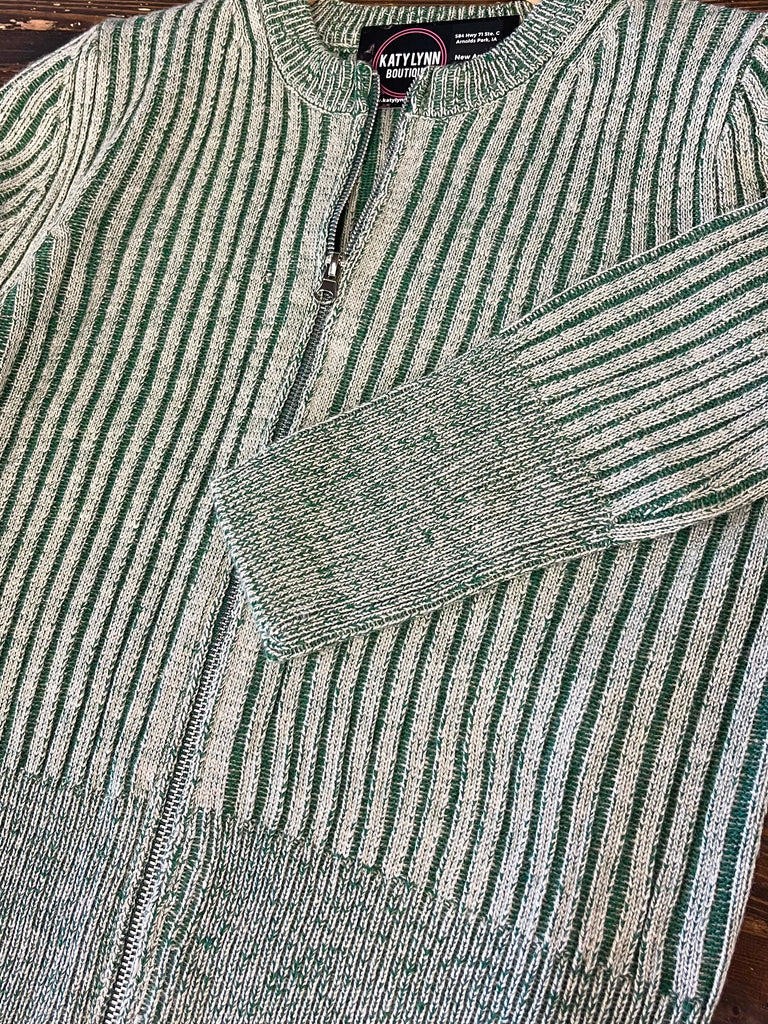 Jenna 2-Tone Ribbed Sweater - Green