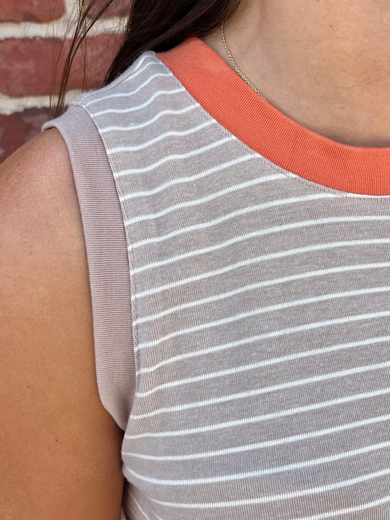 Etta Contrast Tank - Taupe