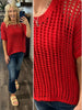Afton Open-Knit Top - Tomato Red