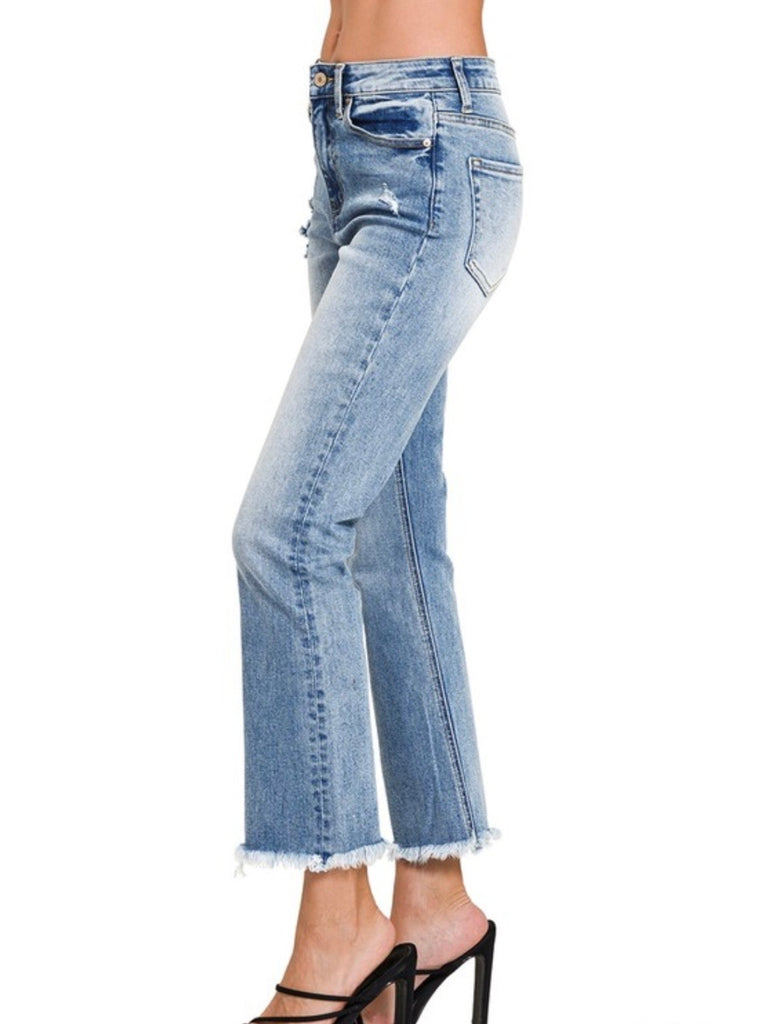Tara High Rise Straight Raw Hem Crop Jeans
