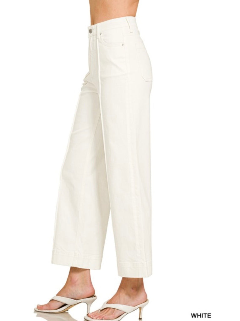 Whitney Wide Leg Pintuck White Denim
