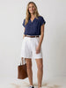 Carmen Button-Up Blouse - Navy