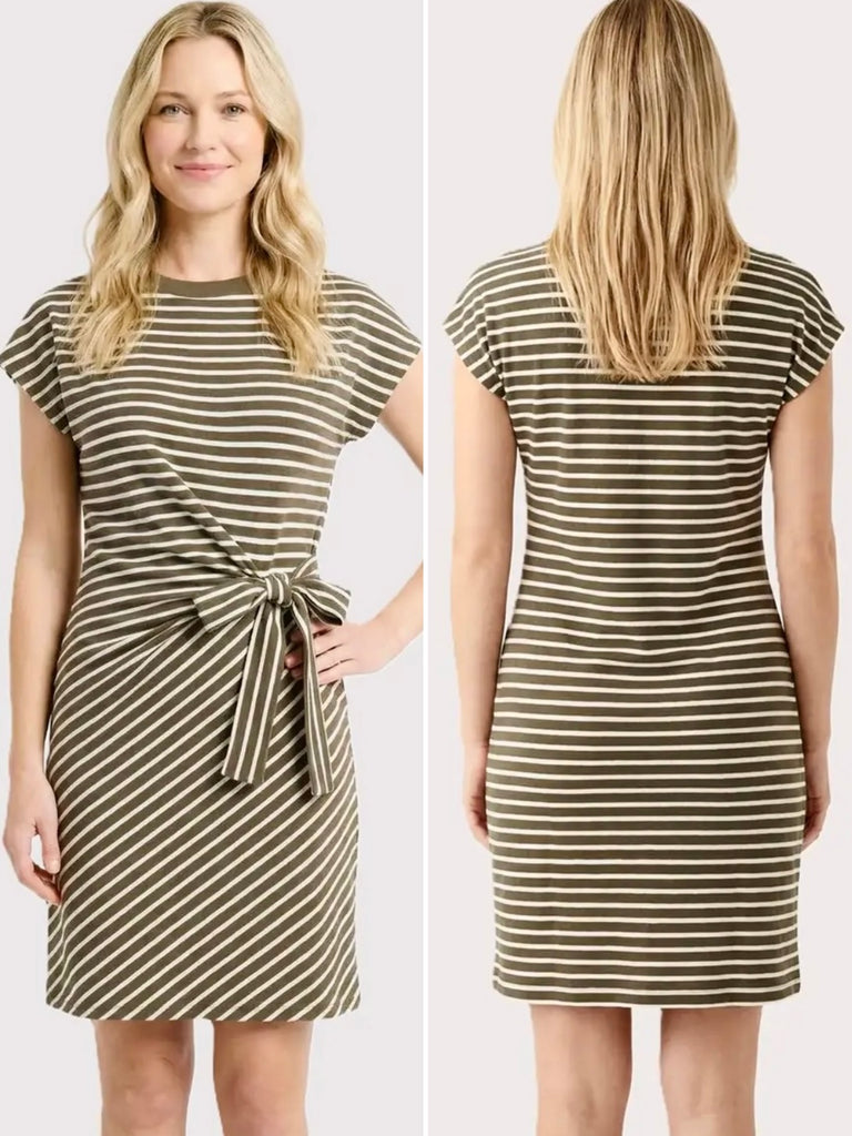 Andi Side-Tie Dress - Olive/Cream