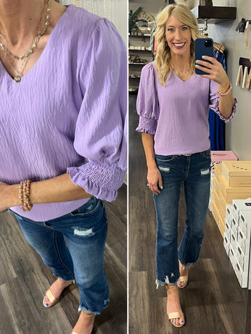 Amie Open Knit Short Sleeve Sweater - Lilac