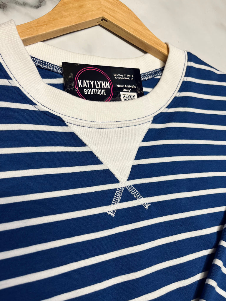 Aubrie Striped Crewneck - Light Navy