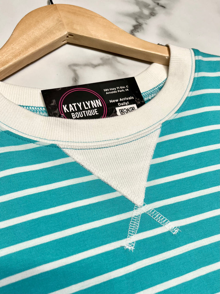 Aubrie Striped Crewneck - Teal